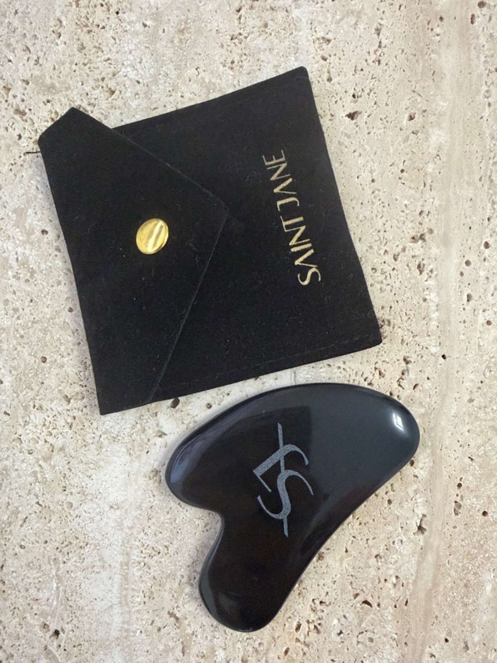 Saint Jane Black Gua Sha Facial Massage Tool with Velvet Pouch